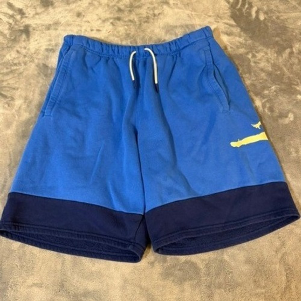 Jordan Mens Blue Colorblock Fleece Shorts Jumpman Graphic Medium Elastic Waist